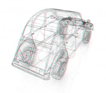 3d model retro car. 3D illustration. Anaglyph. View with red/cyan glasses to see in 3D.