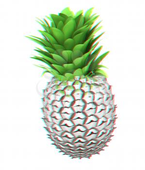 Abstract metall pineapple. 3D illustration. Anaglyph. View with red/cyan glasses to see in 3D.