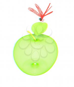 Dragonfly on apple. 3D illustration. Anaglyph. View with red/cyan glasses to see in 3D.