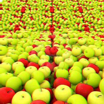 apples background. 3D illustration. Anaglyph. View with red/cyan glasses to see in 3D.