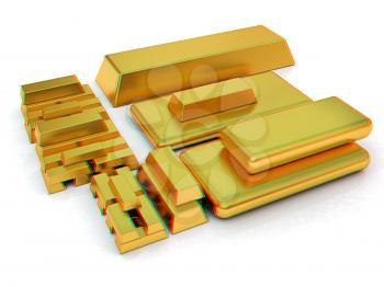 gold bars. 3D illustration. Anaglyph. View with red/cyan glasses to see in 3D.