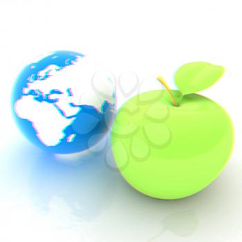 Earth and apple. Global dieting concept. 3D illustration. Anaglyph. View with red/cyan glasses to see in 3D.