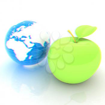Earth and apple. Global dieting concept. 3D illustration. Anaglyph. View with red/cyan glasses to see in 3D.
