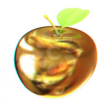 Gold apple. 3D illustration. Anaglyph. View with red/cyan glasses to see in 3D.