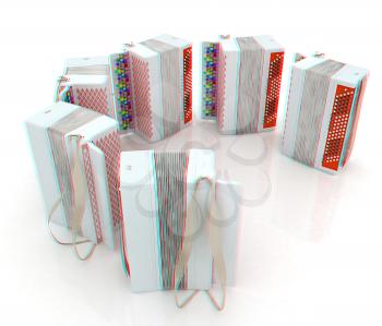 Musical instruments - bayans. 3D illustration. Anaglyph. View with red/cyan glasses to see in 3D.