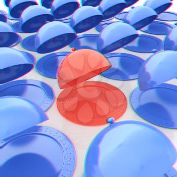 Restaurant cloches. 3D illustration. Anaglyph. View with red/cyan glasses to see in 3D.