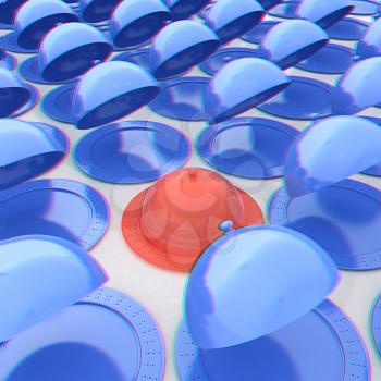 Restaurant cloches. 3D illustration. Anaglyph. View with red/cyan glasses to see in 3D.