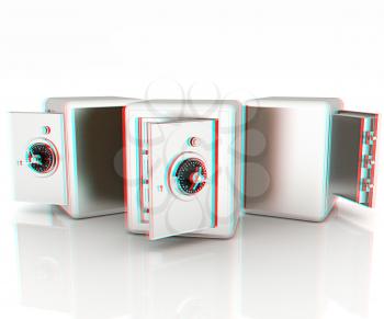 Security metal safes with empty space inside . 3D illustration. Anaglyph. View with red/cyan glasses to see in 3D.