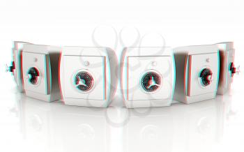 Several safes. 3D illustration. Anaglyph. View with red/cyan glasses to see in 3D.