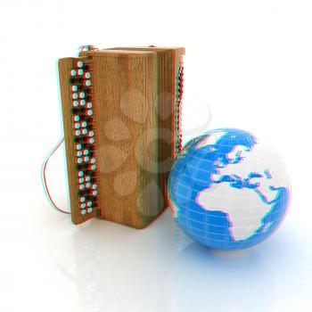 Musical instrument - retro bayan and Earth. 3D illustration. Anaglyph. View with red/cyan glasses to see in 3D.