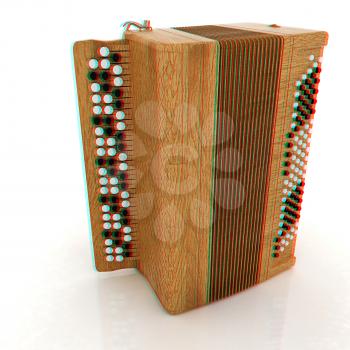 Musical instrument - retro bayan. 3D illustration. Anaglyph. View with red/cyan glasses to see in 3D.