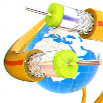Cables for high tech connect and Earth. 3D illustration. Anaglyph. View with red/cyan glasses to see in 3D.