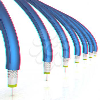 Cables for high tech connect. 3D illustration. Anaglyph. View with red/cyan glasses to see in 3D.