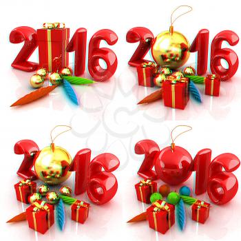 Happy new 2016 year set. 3D illustration. Anaglyph. View with red/cyan glasses to see in 3D.