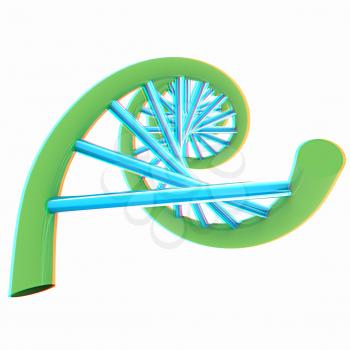 DNA structure model on white. 3D illustration. Anaglyph. View with red/cyan glasses to see in 3D.