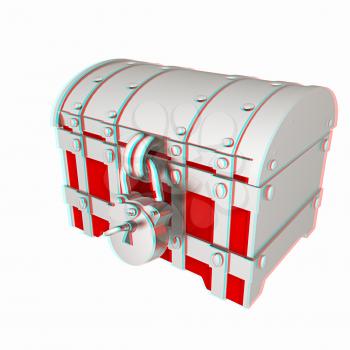 cartoon chest. 3D illustration. Anaglyph. View with red/cyan glasses to see in 3D.