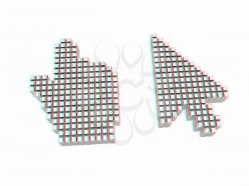Set of Link selection computer mouse cursor on white background. 3D illustration. Anaglyph. View with red/cyan glasses to see in 3D.