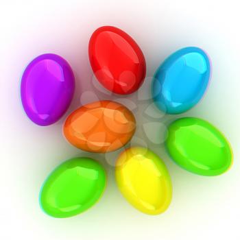 Colored Eggs on a white background. 3D illustration. Anaglyph. View with red/cyan glasses to see in 3D.