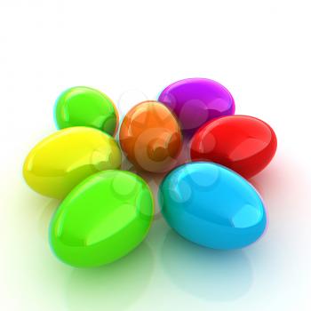 Colored Eggs on a white background. 3D illustration. Anaglyph. View with red/cyan glasses to see in 3D.