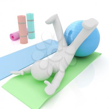 3d man on a karemat with fitness ball. 3D illustration