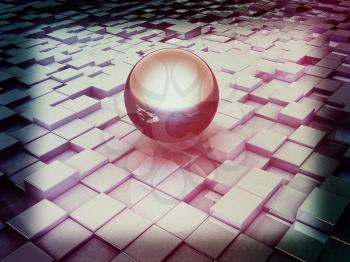 The abstract urban background and sphere . 3D illustration. Vintage style.