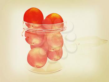 Jar with peaches on white background . 3D illustration. Vintage style.