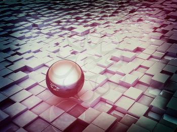 abstract urban background and sphere. 3D illustration. Vintage style.