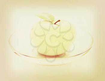 apple on a plate on a white background. 3D illustration. Vintage style.