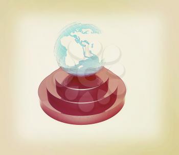 earth on podium on a white background. 3D illustration. Vintage style.