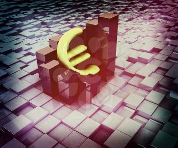 Currency euro business graph on abstract urban background. 3D illustration. Vintage style.