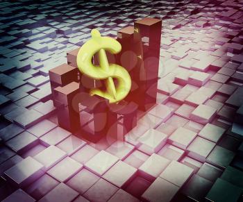 Currency dollar business graph on abstract urban background. 3D illustration. Vintage style.