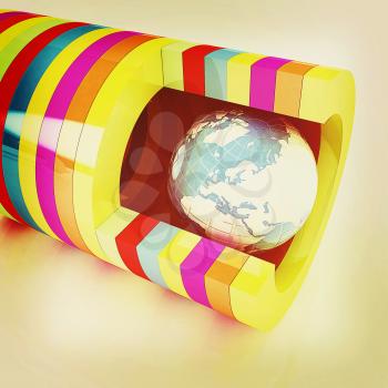 3d colorful abstract cut pipe and earth on a white background. 3D illustration. Vintage style.