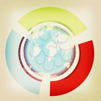 Earth and semi-circles on a white background. 3D illustration. Vintage style.