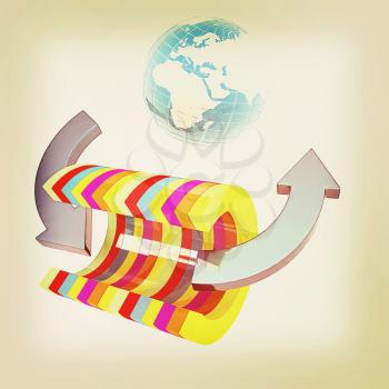 3d colorful abstract cut pipe and Earth on a white background. 3D illustration. Vintage style.