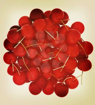 Sweet cherry isolated on white . 3D illustration. Vintage style.