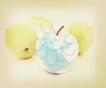 Apple earth and apples on a white background. 3D illustration. Vintage style.