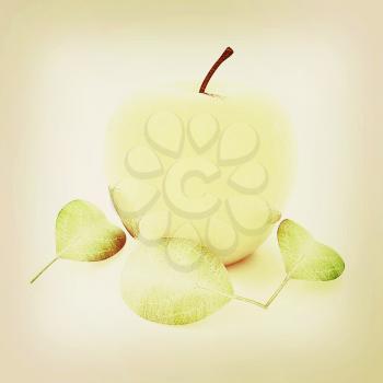 apple with leaf on a white background. 3D illustration. Vintage style.