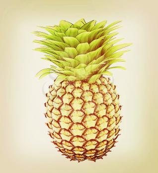 pineapple on a white background. 3D illustration. Vintage style.
