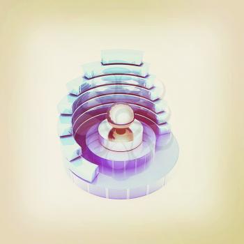 Abstract structure with blue bal in the center on a white background. 3D illustration. Vintage style.