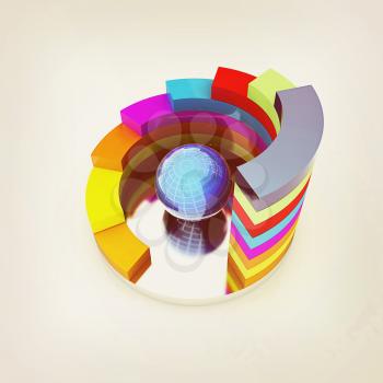 Abstract colorful structure with blue bal in the center on a white background. 3D illustration. Vintage style.