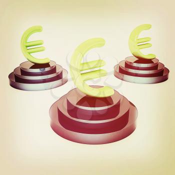 icon euro signs on podiums on a white background . 3D illustration. Vintage style.
