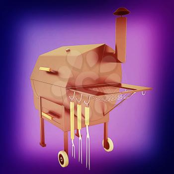 oven barbecue grill on a blue background. 3D illustration. Vintage style.