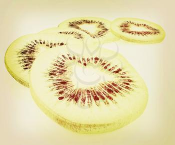slices of kiwi on a white background. 3D illustration. Vintage style.