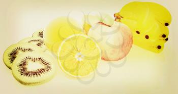 Citrus on a white background. 3D illustration. Vintage style.