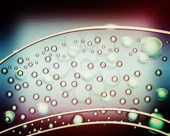 water bubbles and drops blue background . 3D illustration. Vintage style.