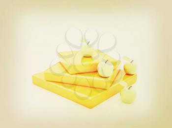 Abstract structure with apples. Japanese still life on a white background. 3D illustration. Vintage style.