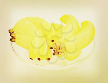 bananas on a plate on a white background. 3D illustration. Vintage style.