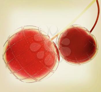 Sweet cherries on a white background. 3D illustration. Vintage style.
