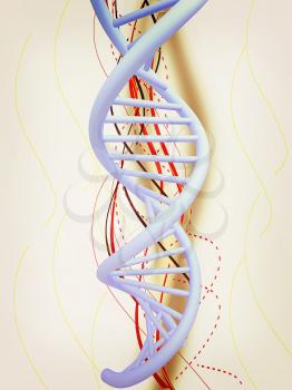 DNA structure model background . 3D illustration. Vintage style.