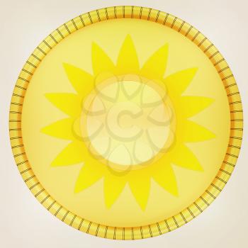 Gold coin with the sun. Illustration isolated on white background. 3d render . 3D illustration. Vintage style.